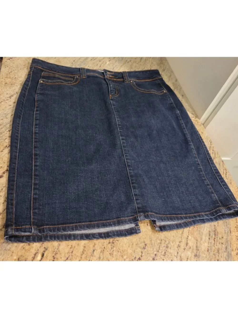 Venezia Lane Bryant Size 16 Stretch Denim Midi Skirt Medallion Pocket Side Panel